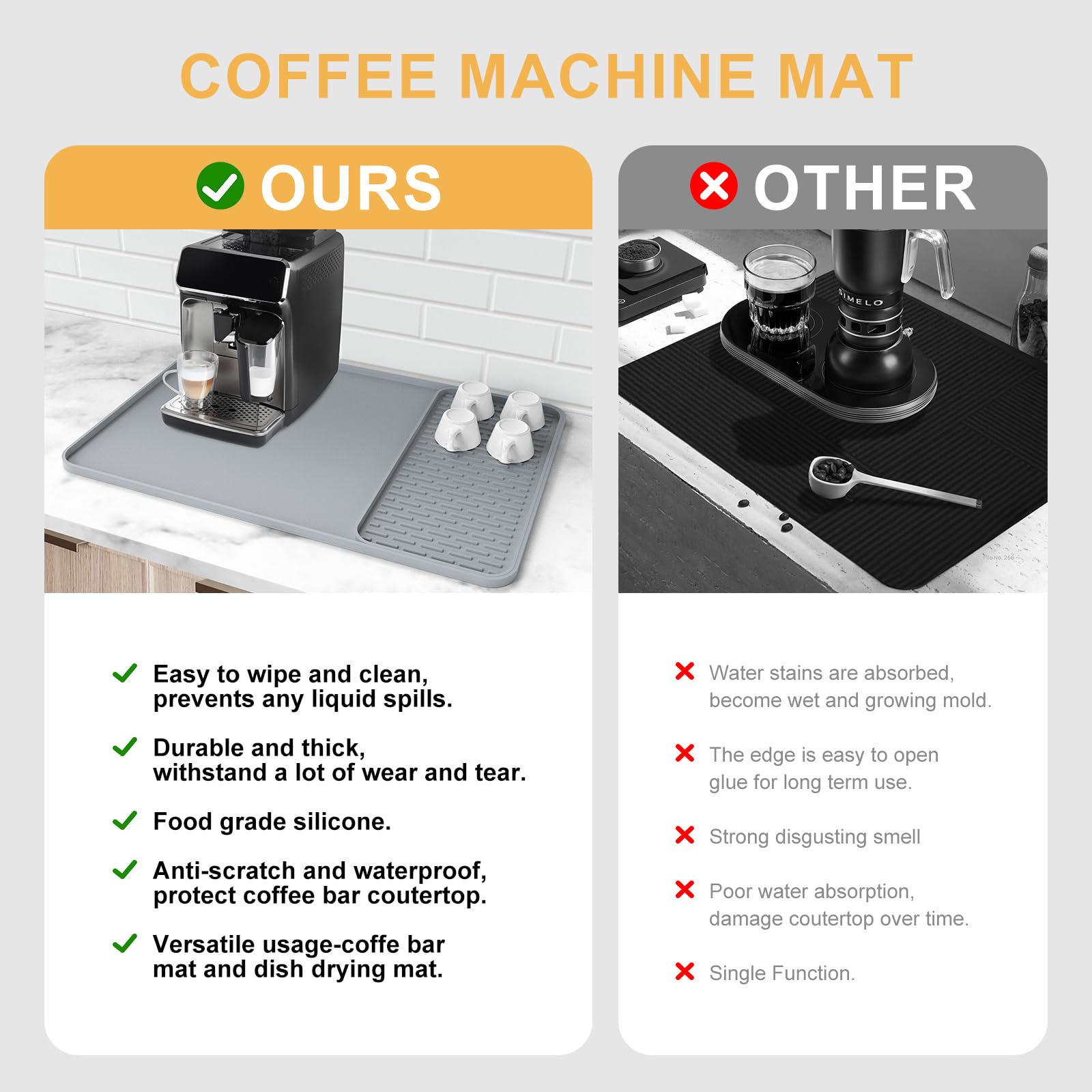 Garolue noise-absorbing mat reduces machine vibrations during brewing.