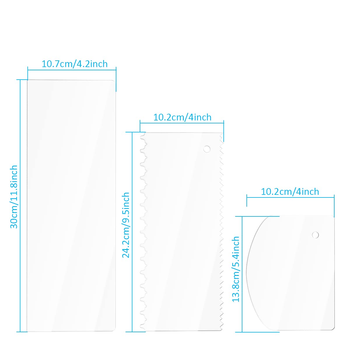 Grarry clear acrylic cake scrapers provide visibility during decorating.
