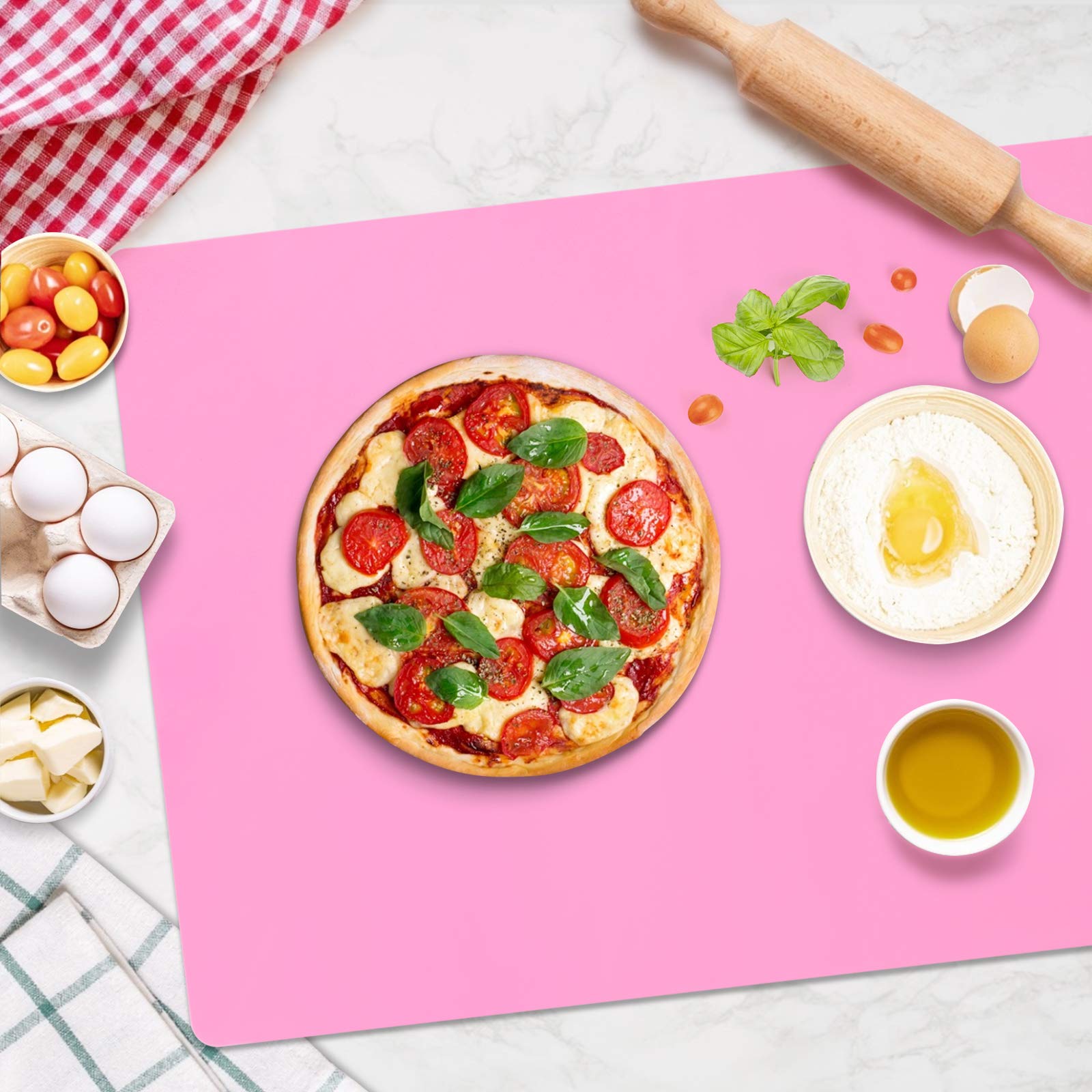 Gartful pink countertop mat protects surfaces from spills and heat while cooking
