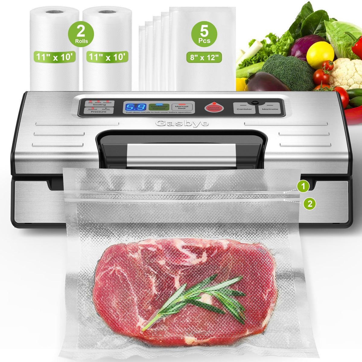 Gasbye vacuum sealer showing strong suction for airtight sealing