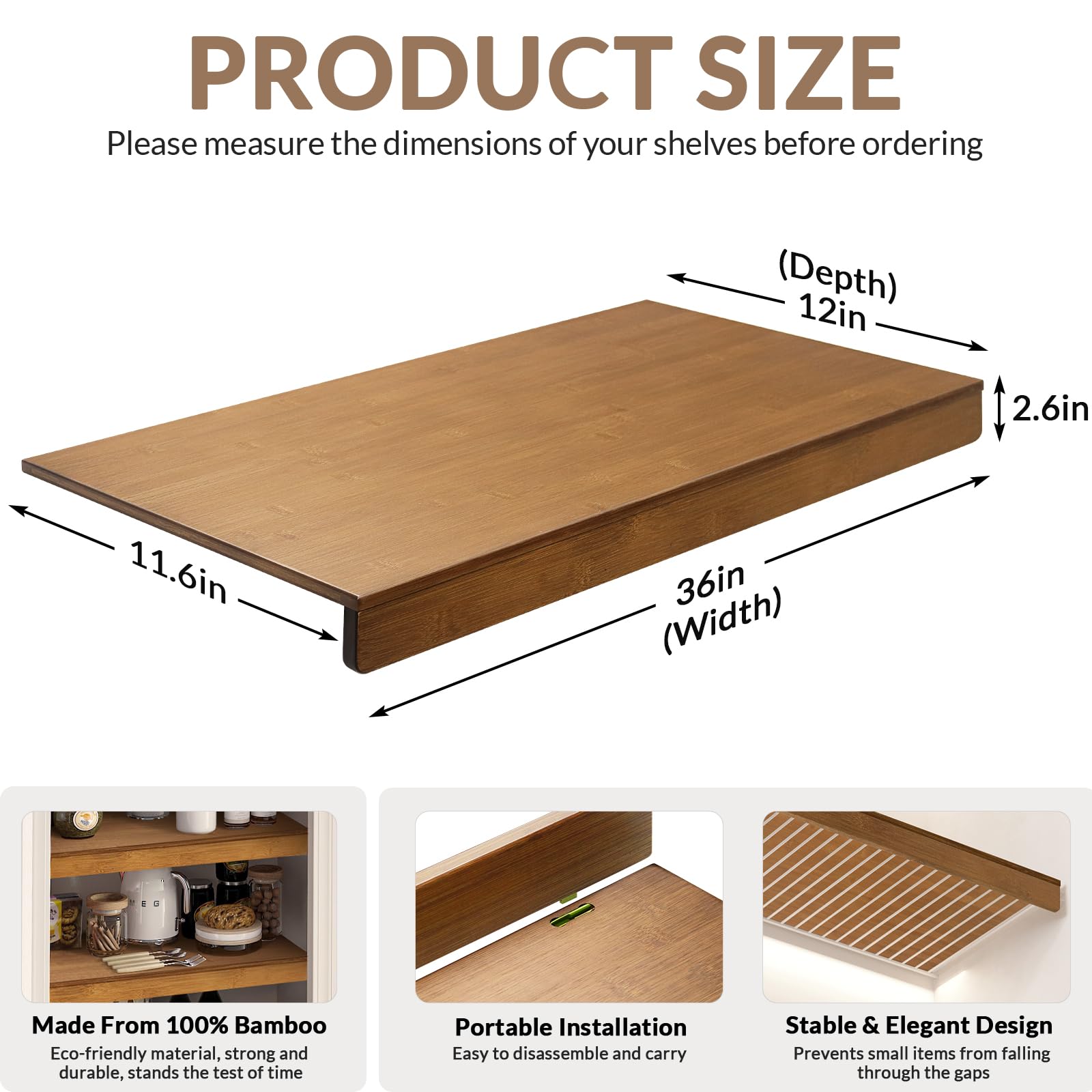 Closeup grain of Gashell bamboo wire shelf cover highlights natural wood texture