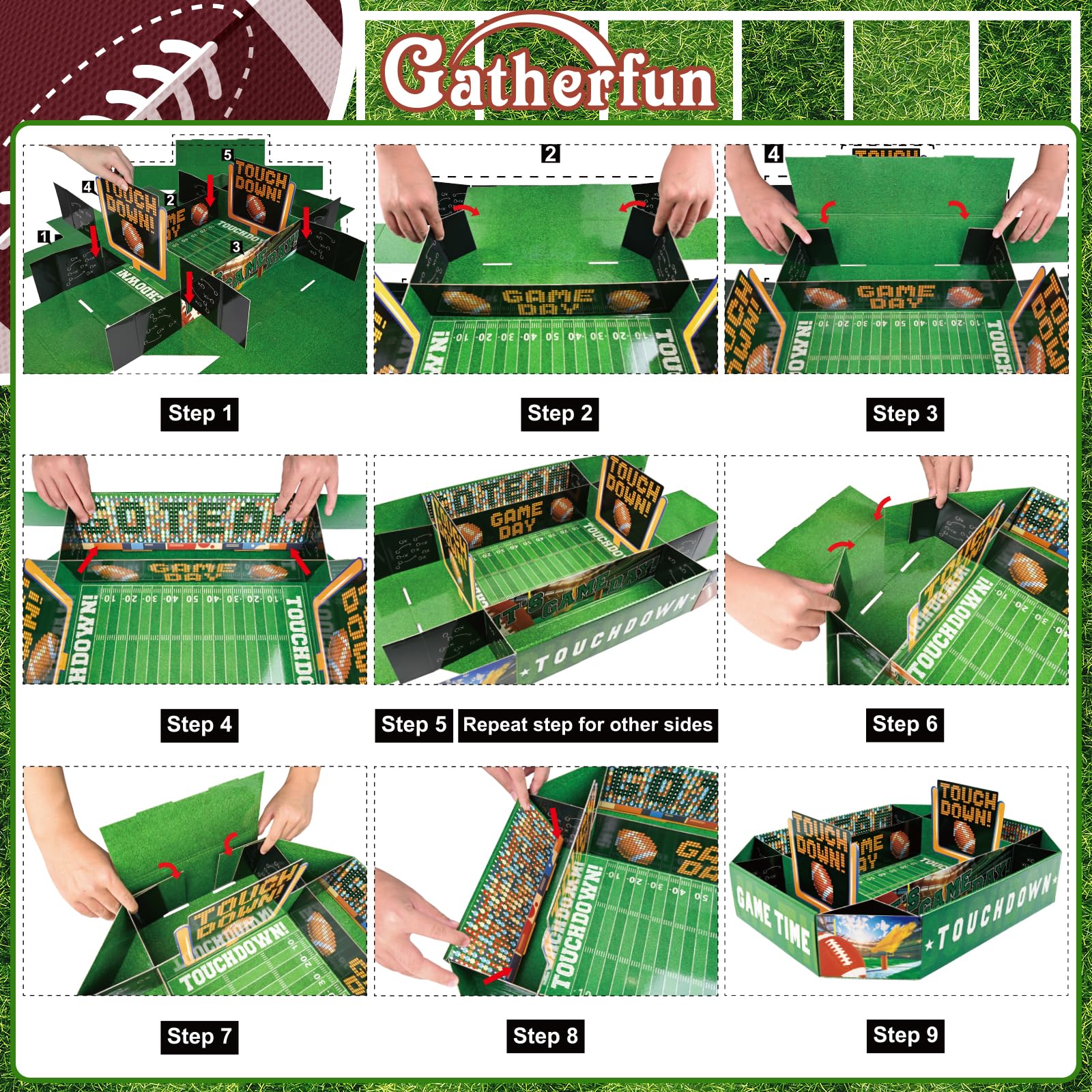 Gatherfun football birthday party tray keeps snacks organized during celebrations.