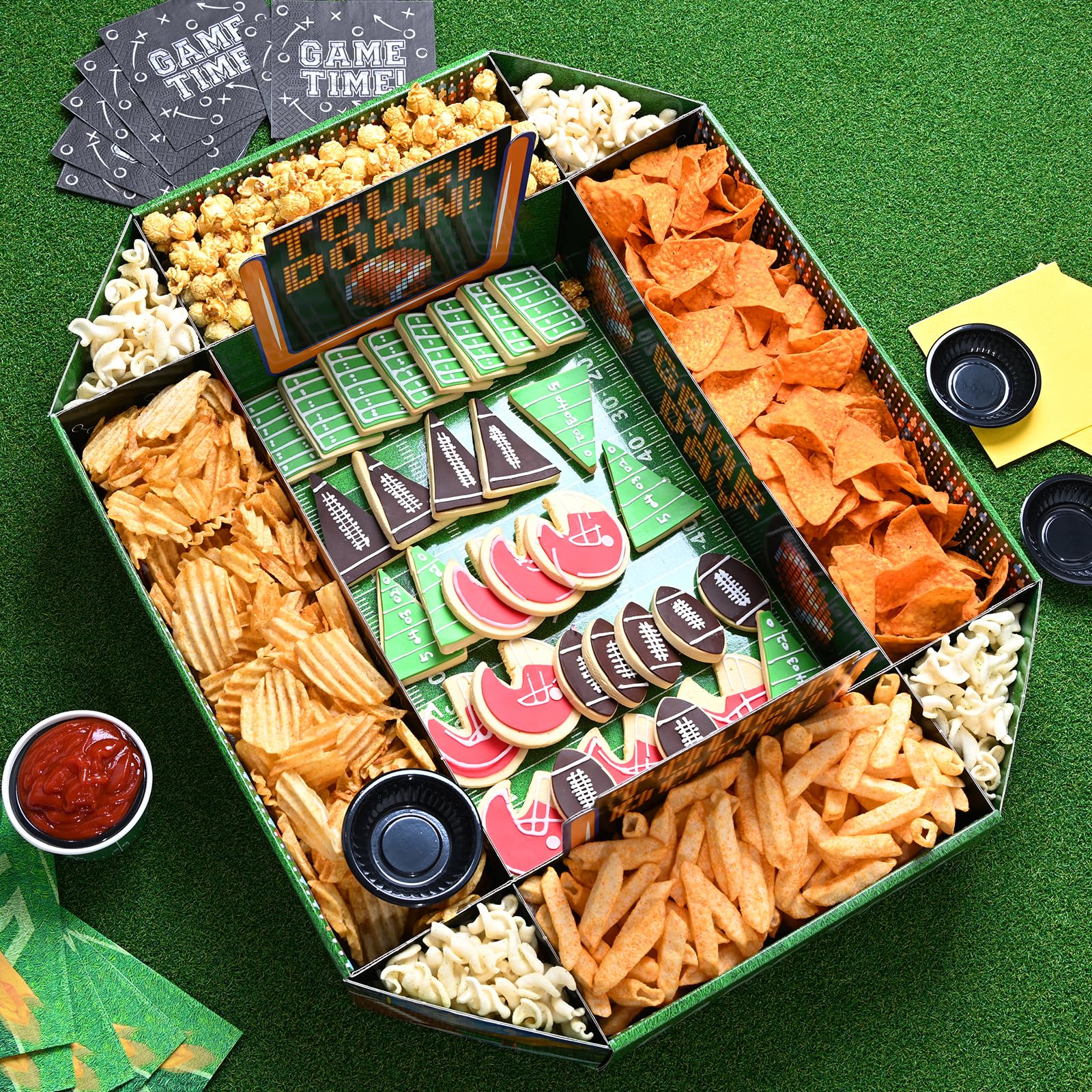 Gatherfun football party centerpiece tray elevates tailgate decorations and guest experience.
