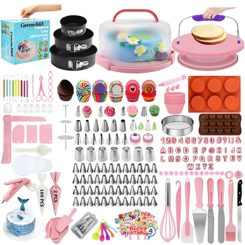 Gawren-H&E 678pcs decorating kit with versatile tools for professional and home bakers.