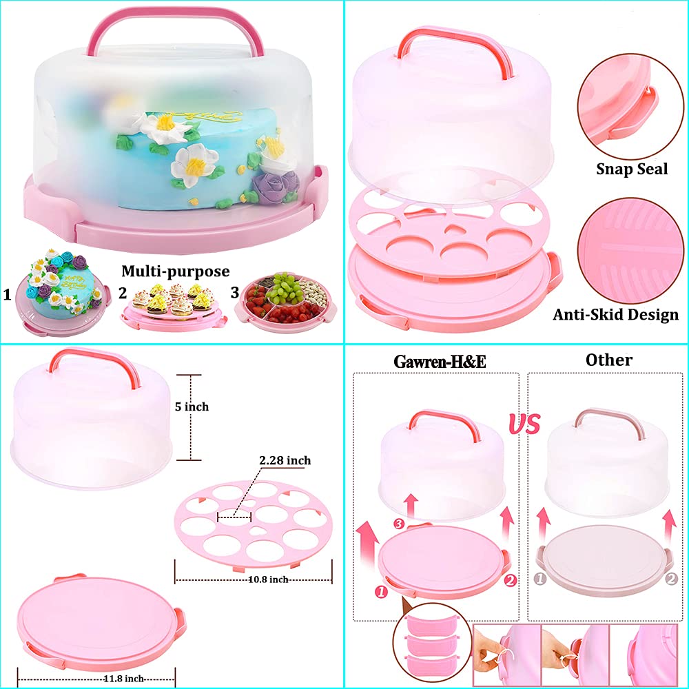 Gawren-H&E cake carrier with lid keeps pastries fresh during transport.
