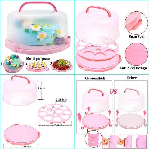 Gawren-H&E cake carrier with lid keeps pastries fresh during transport.