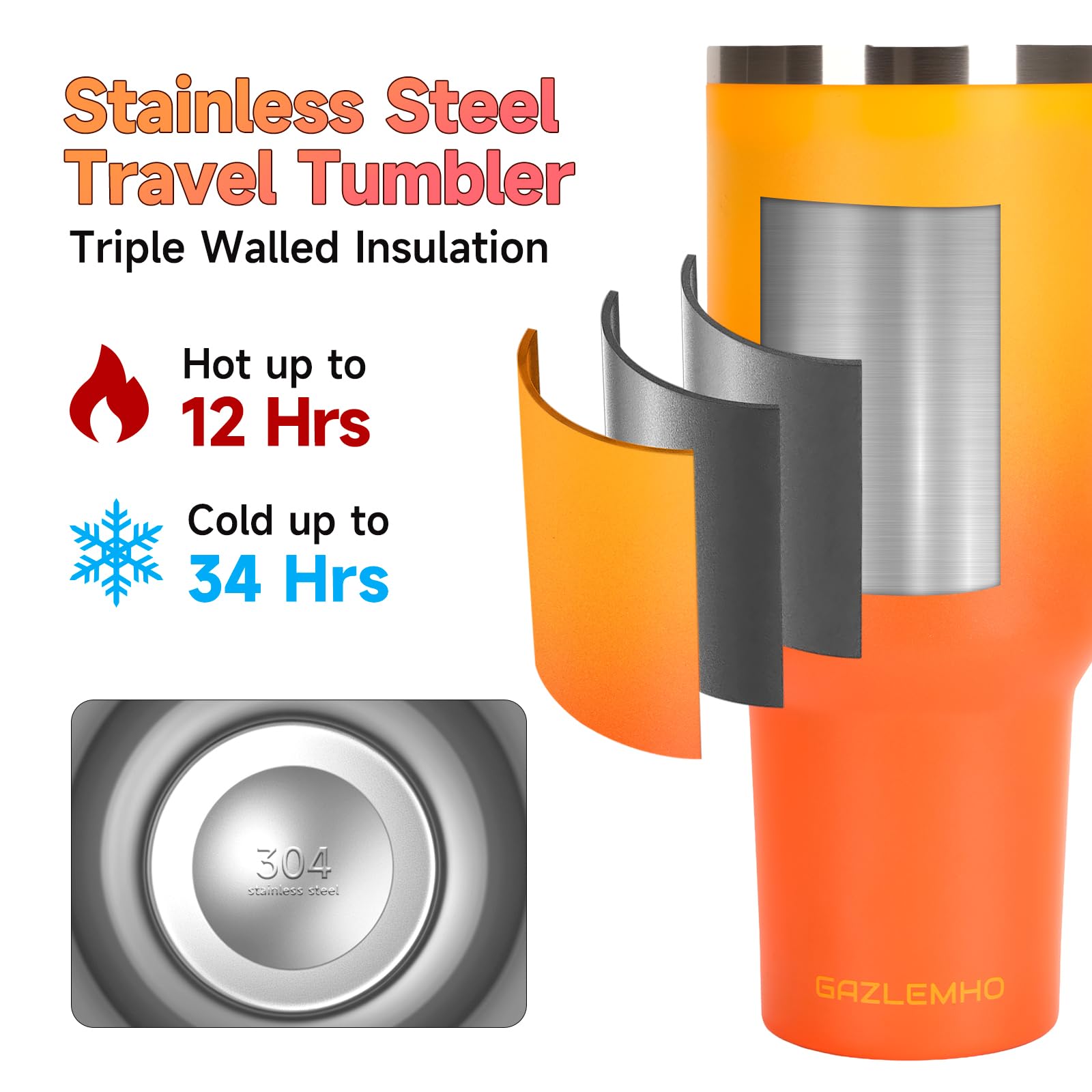 GAZLEMHO 2-in-1 lid with straw and spout offers flexible sipping.