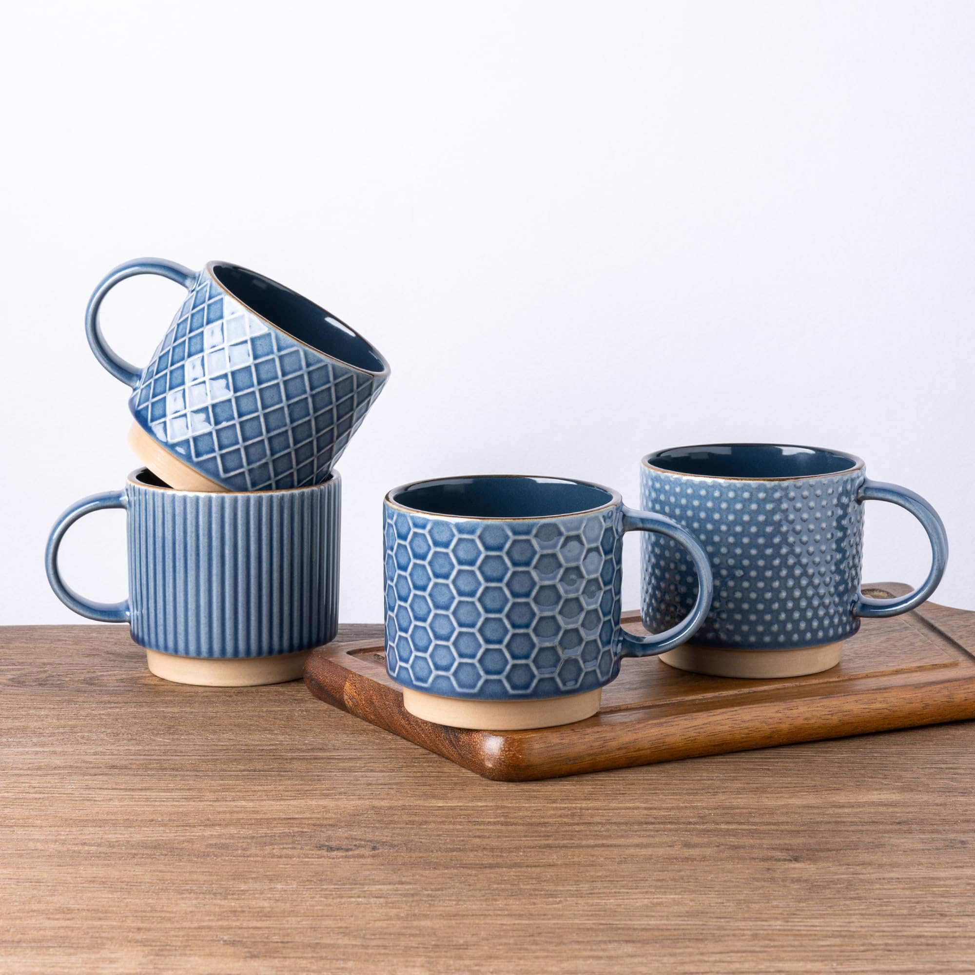 GBhome 15oz stackable mug with embossed blue texture, ideal for daily coffee