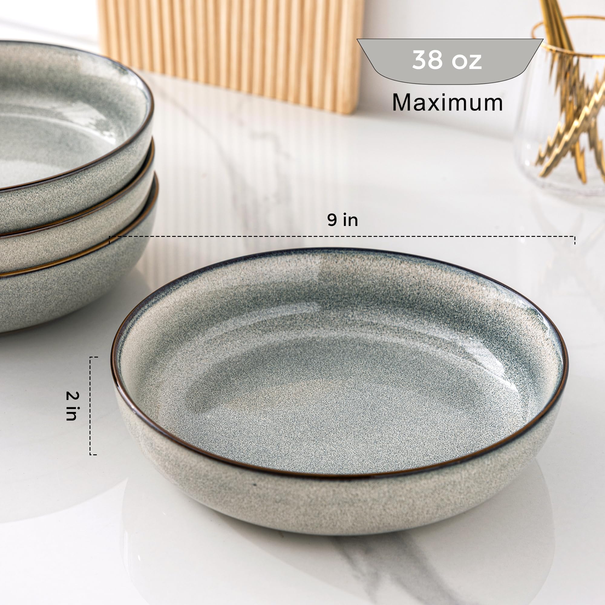 GBhome 38oz stoneware bowls set of four ideal for family-style meals.