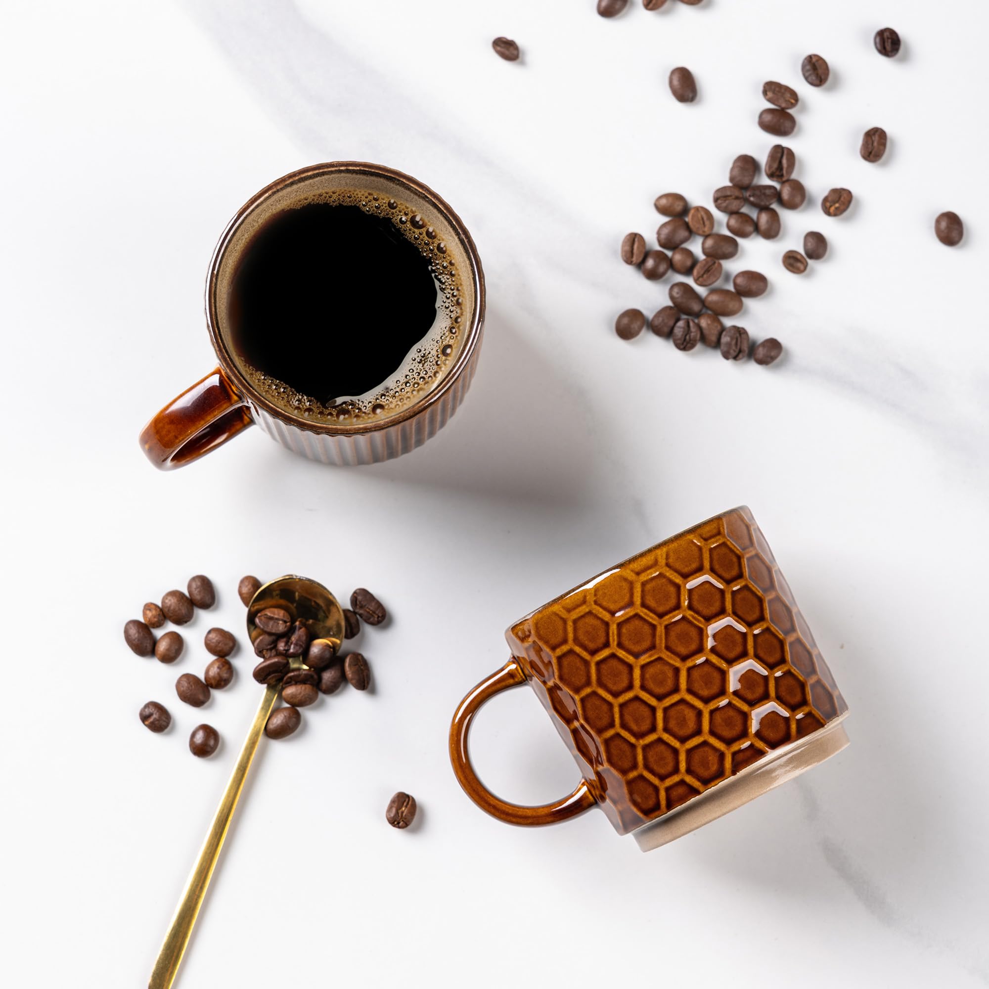 GBhome four-pack ceramic mugs, dishwasher and microwave safe for home use.