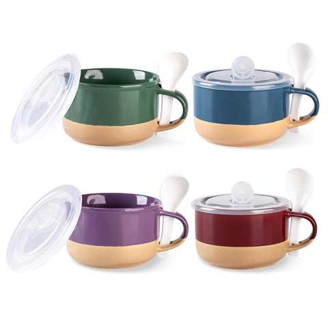 GBhome ceramic soup mug with lid and spoon for easy serving and reheating.