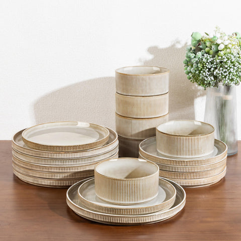 GBHOME stoneware dinnerware set for 4 with durable dinner plates for everyday meals.