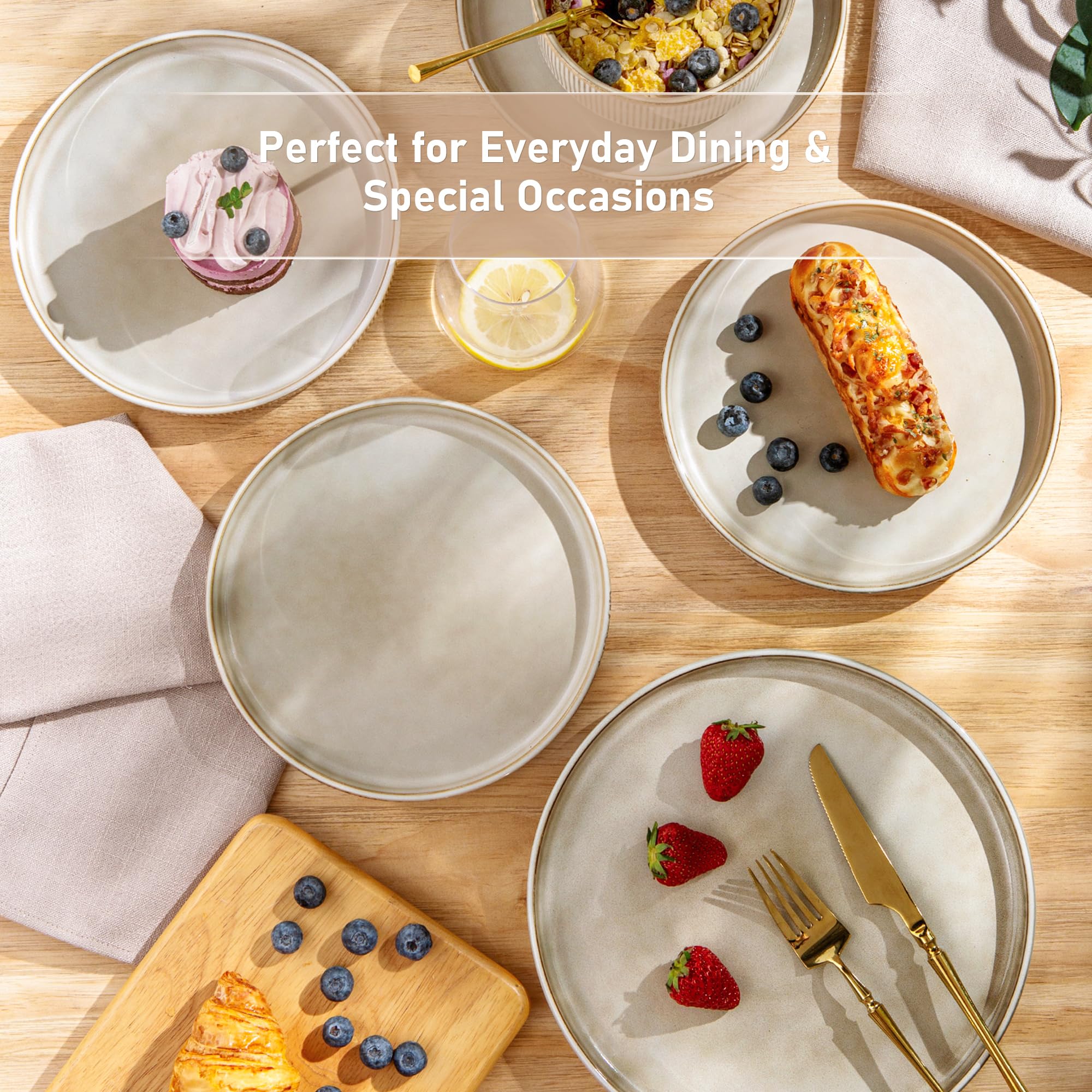 GBHOME stoneware closeup highlights scratch-resistant glaze for daily use.
