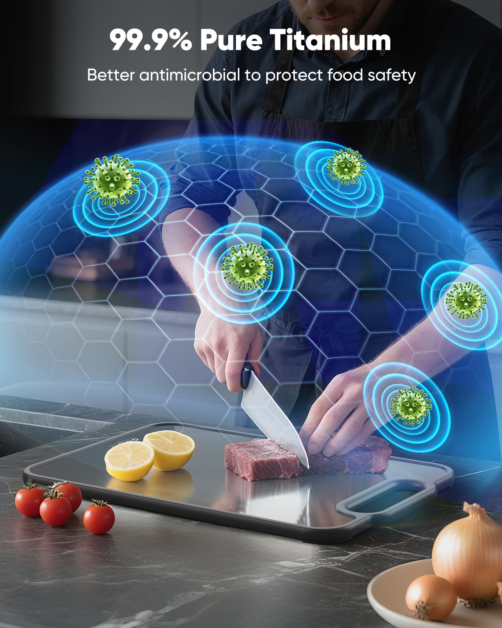 G.C&yite titanium cutting board ergonomic handle aids safe gripping