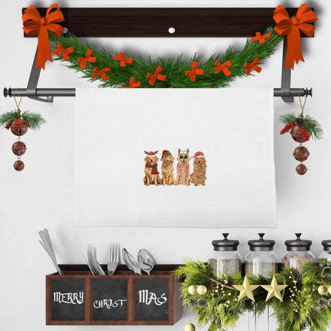 GCFET Golden Retriever waffle towel on display for kitchen decor and practicality