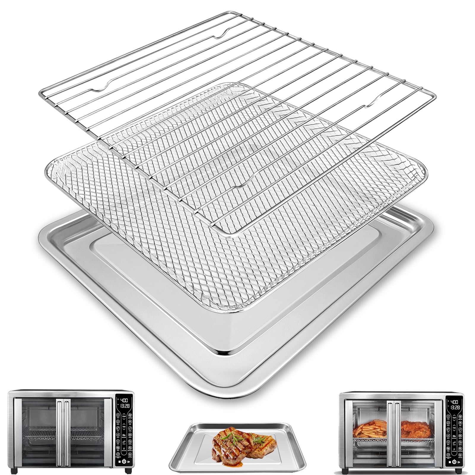 GCQFZ air fryer basket for toaster oven in stainless steel, safe for cooking