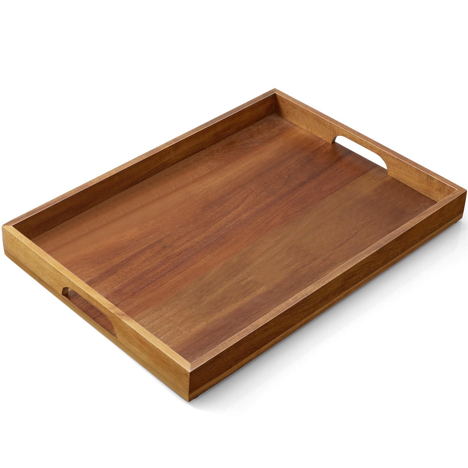 GCWSTJK 17-inch acacia wood serving tray with handles for easy transport
