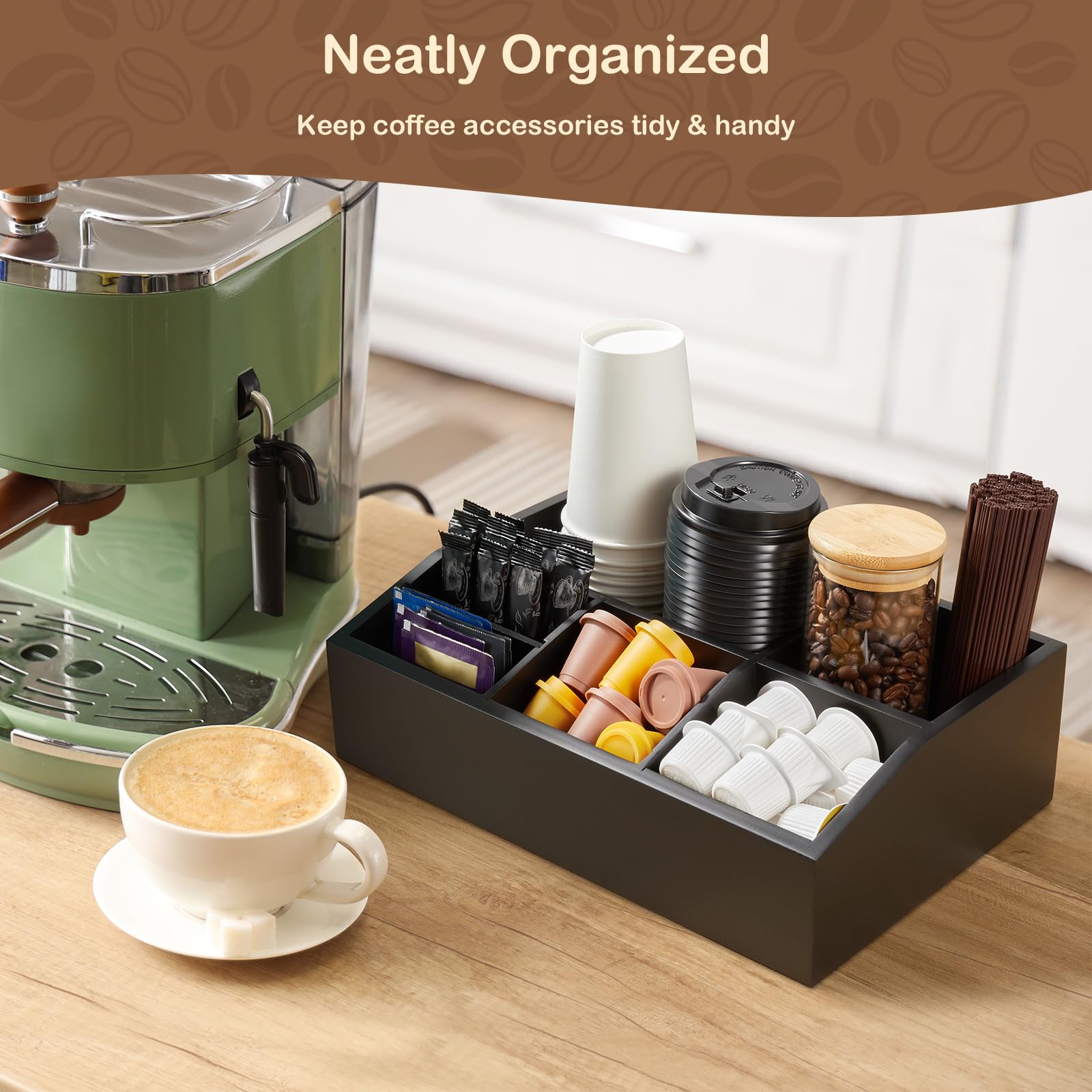 GCWSTJK coffee bar accessories organizer display keeps mugs, lids, and spoons within reach.