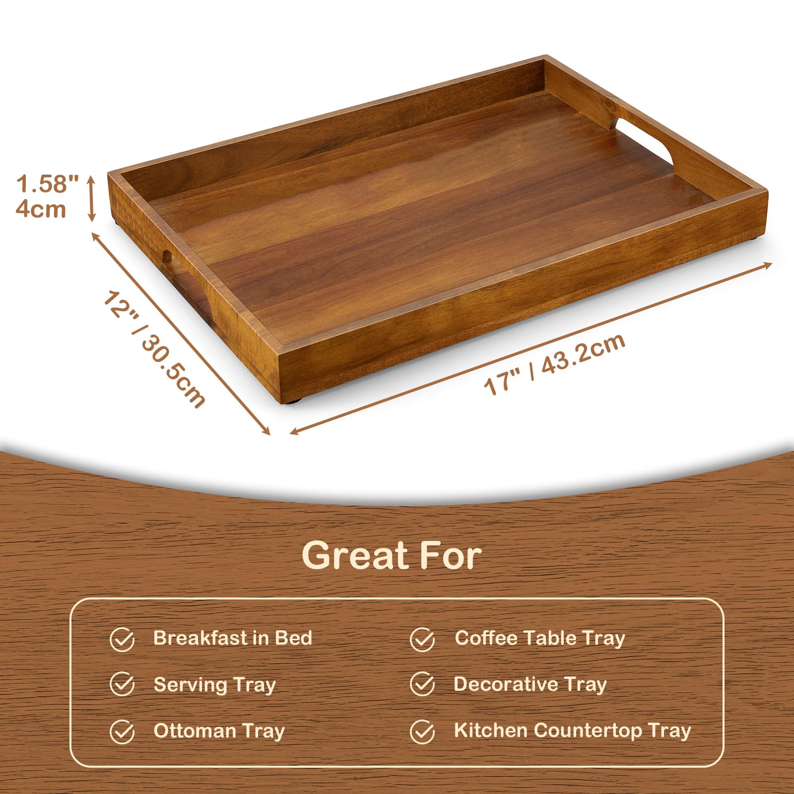 GCWSTJK wooden tray sits securely on a coffee table for meals and drinks