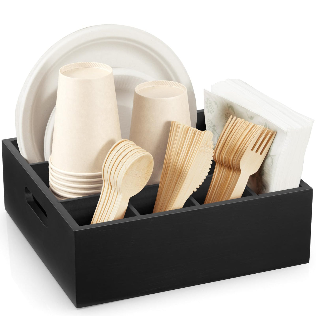 GCWSTJK wood utensil holder with six compartments for easy party organization