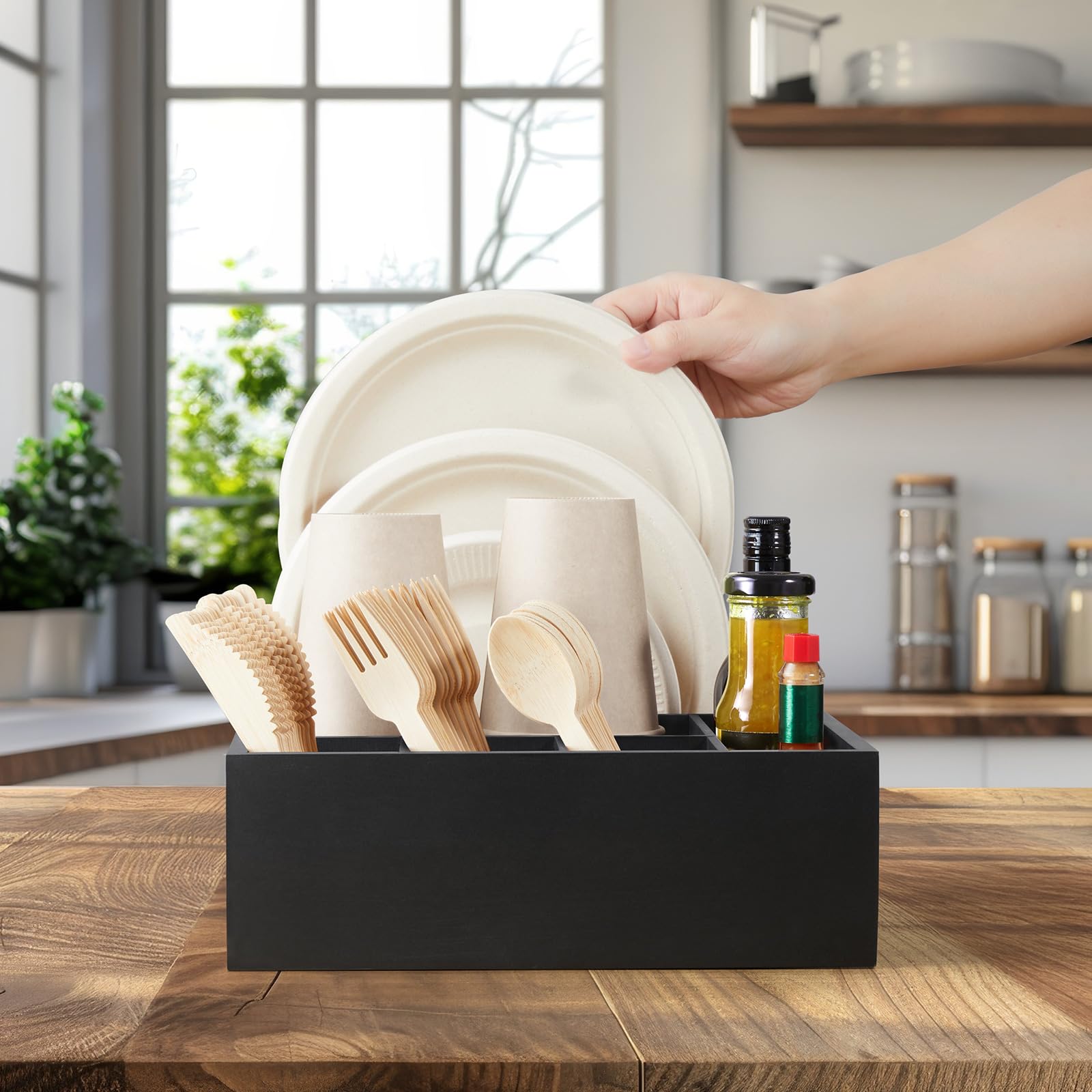 GCWSTJK six-compartment organizer on non-slip feet protects countertops