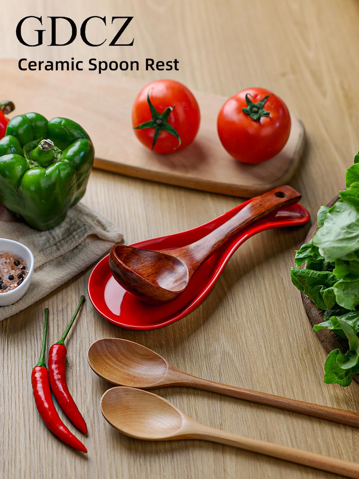 GDCZ large red spoon rest with utensils resting neatly