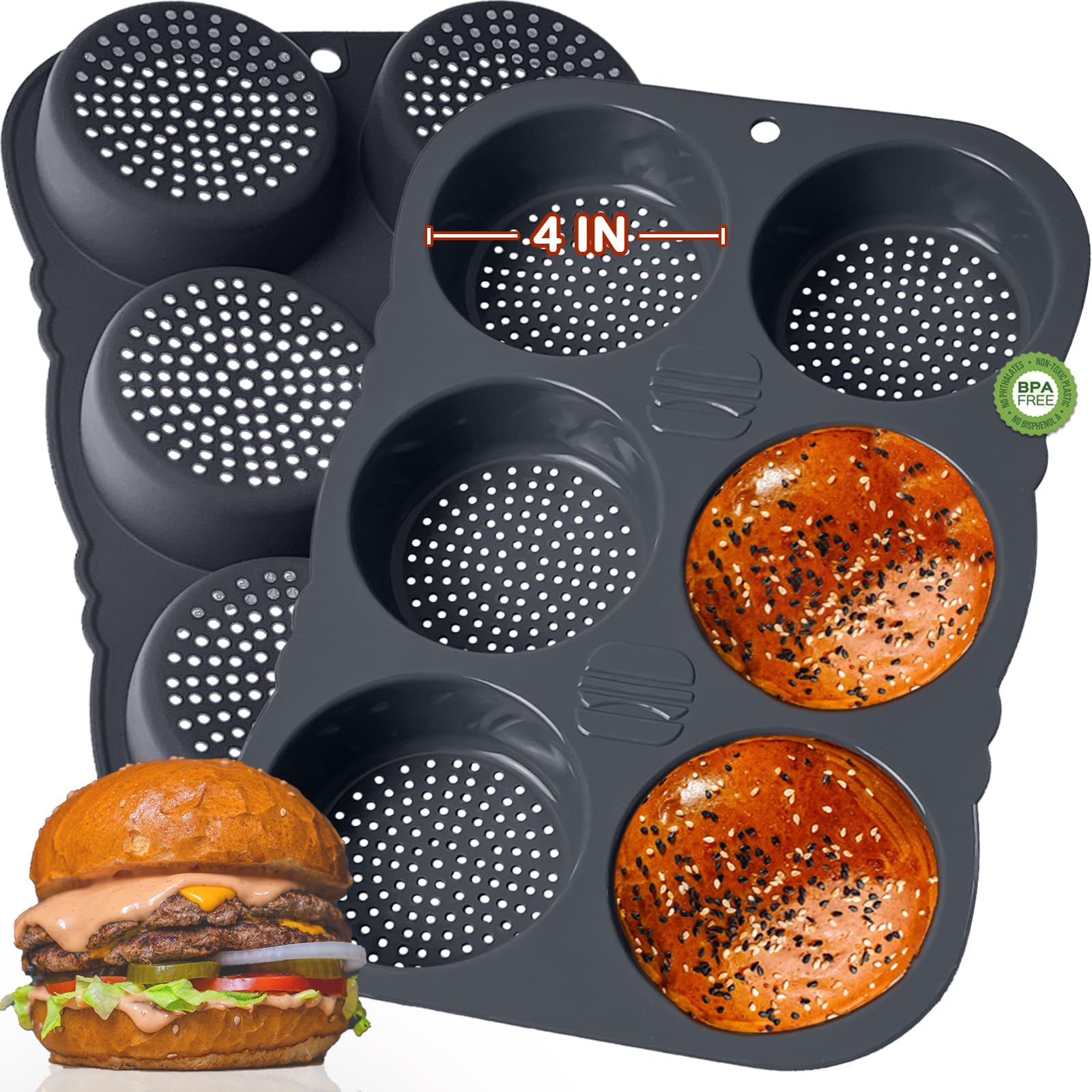 GDDGCUO hamburger bun pan with 4-inch six-cup cavities for even heat distribution