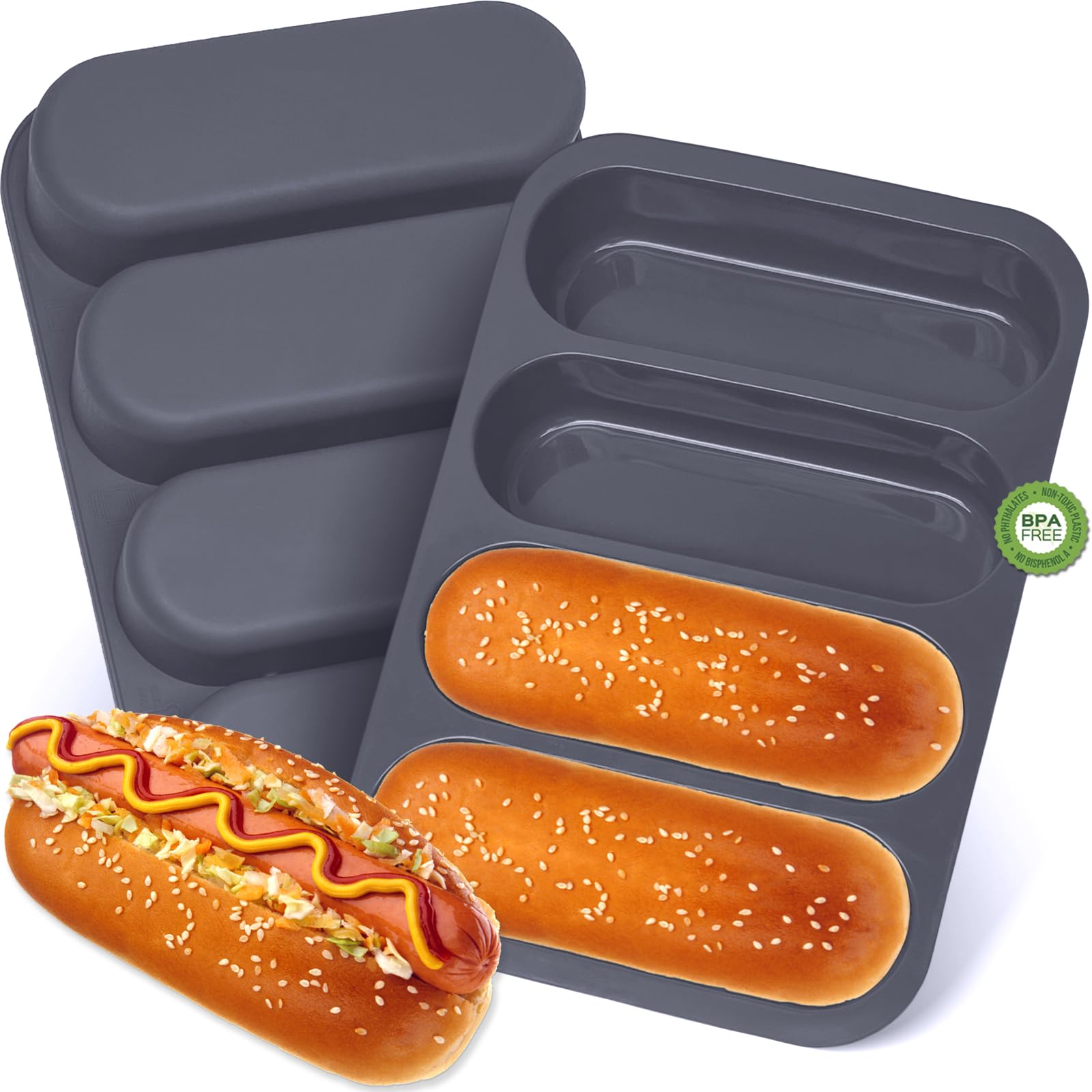 GDDGCUO silicone hotdog bun pan 6-inch for uniform buns and easy release.