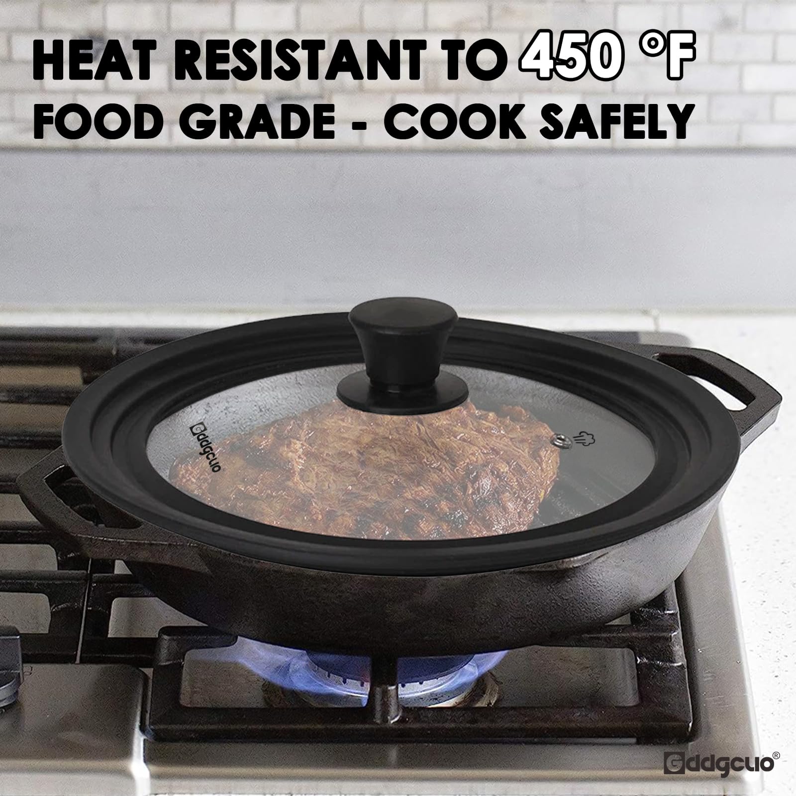 GDDGCUO 12-inch lid fits skillet, showing versatile coverage for cookware