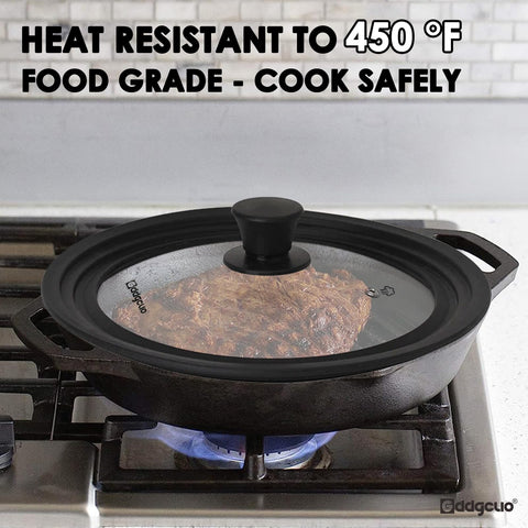 GDDGCUO 12-inch lid fits skillet, showing versatile coverage for cookware