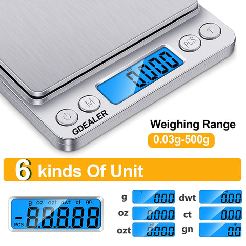 GDEALER food scale LCD backlit display for easy night-time reading.