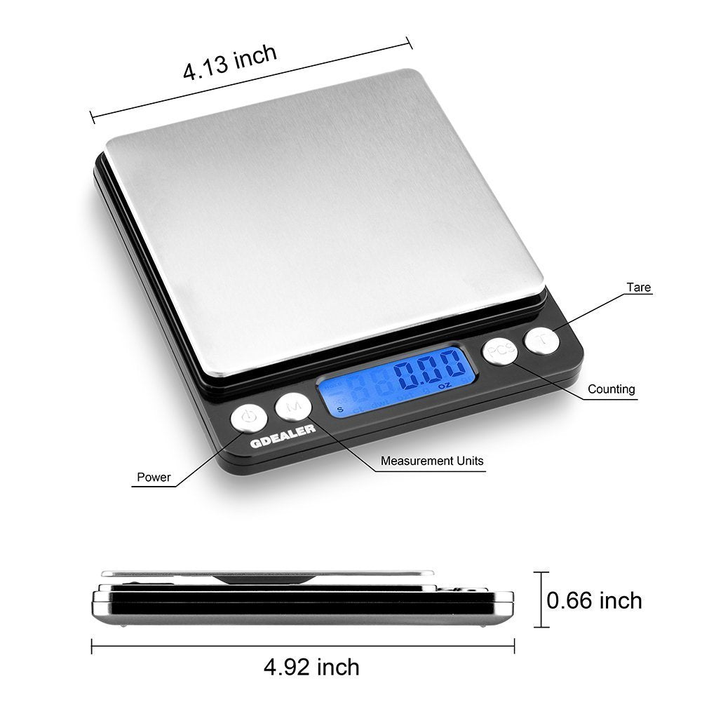 GDEALER pocket scale precision weighing up to 500 g for foods and jewelry