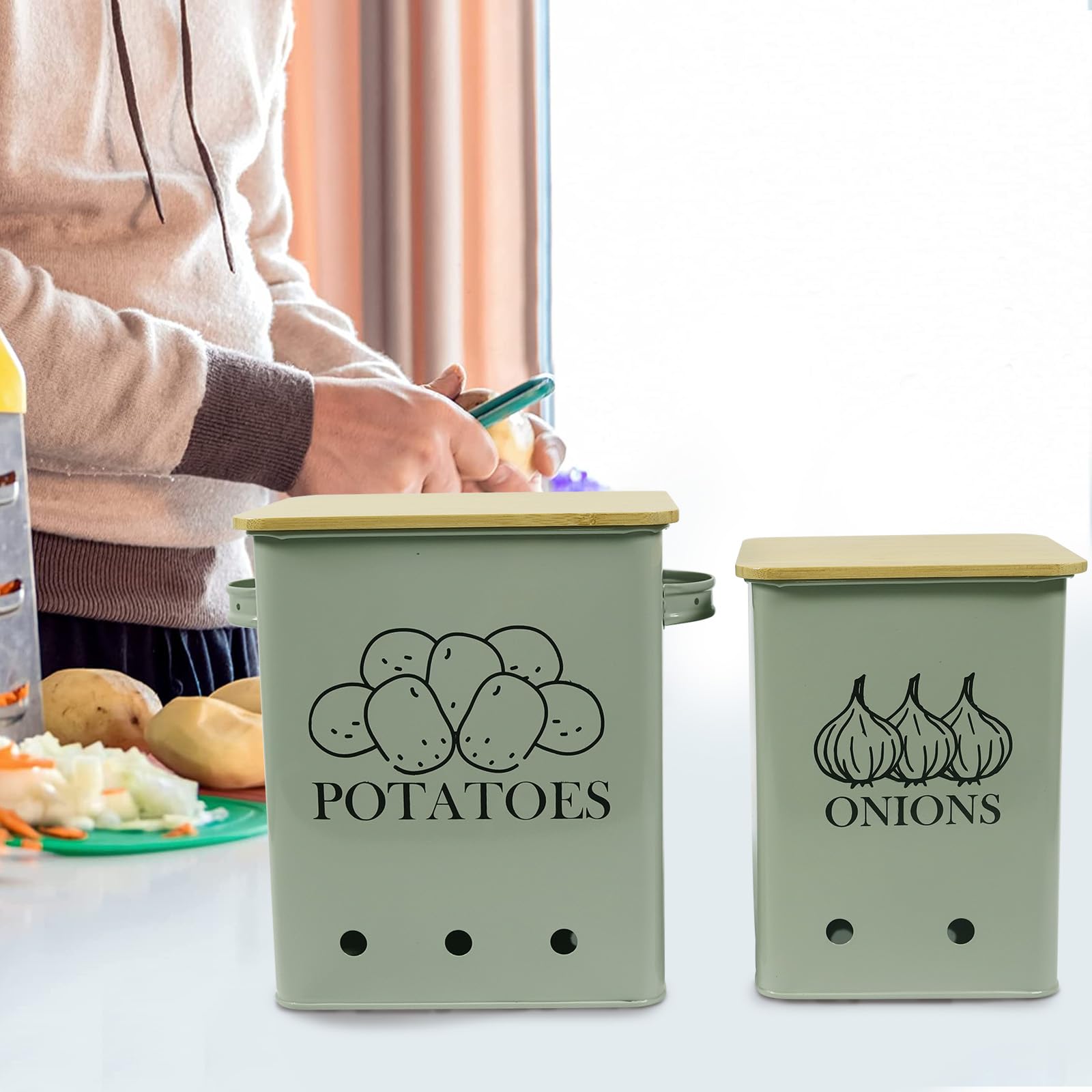 Gdfjiy greyish green storage tin shields produce from light.