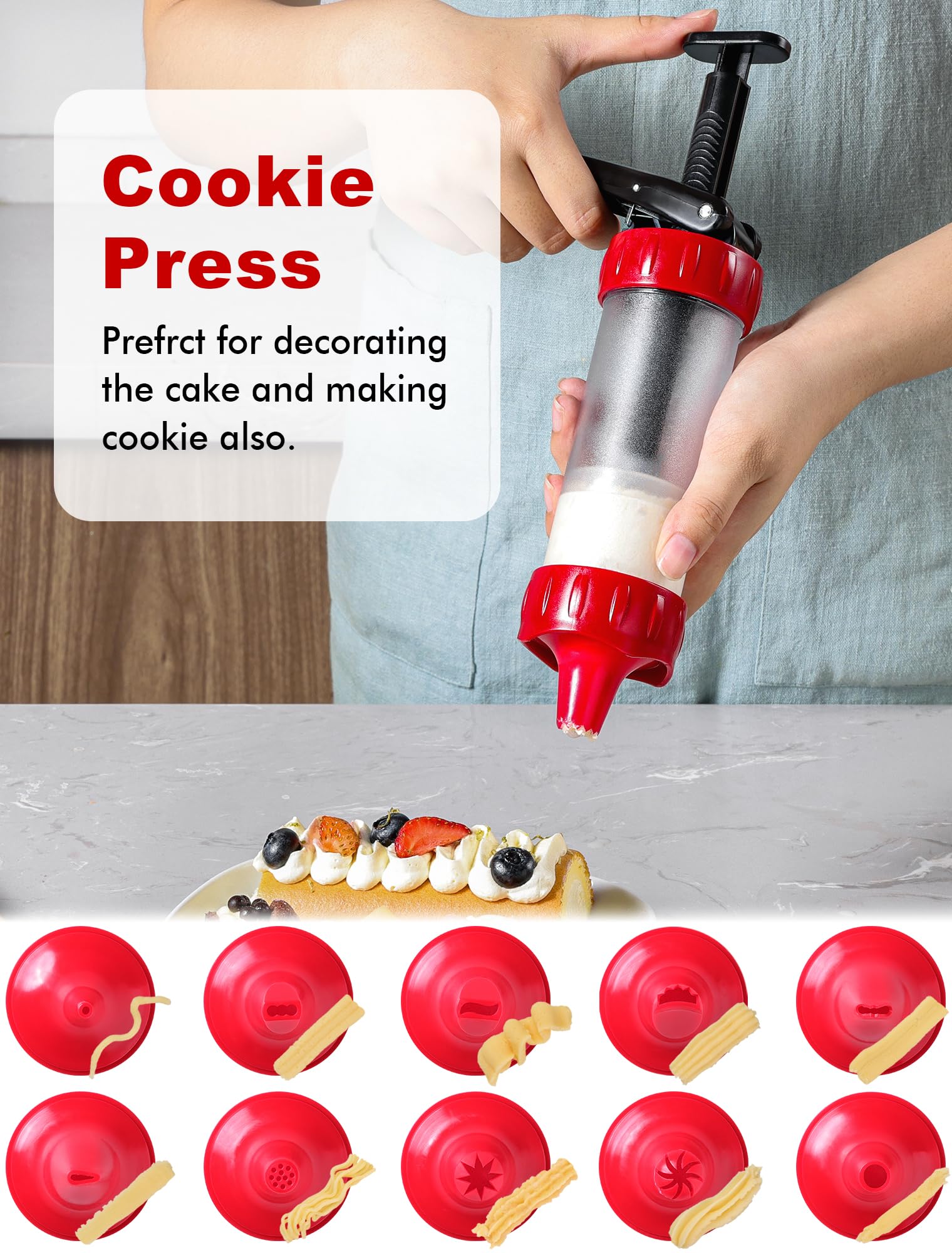 GDL cookie press set clear cylinder shows remaining dough