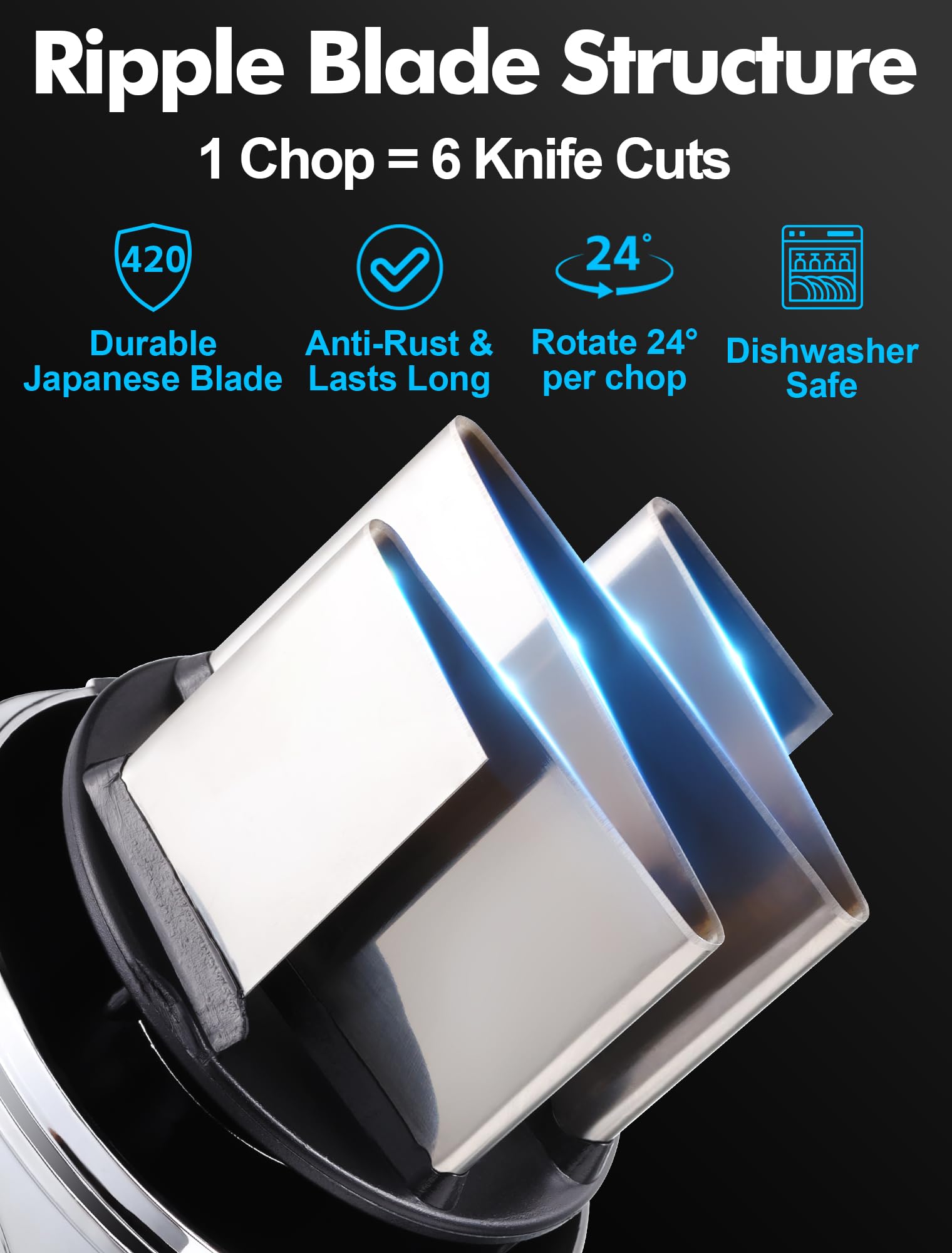 GDL Food Chopper with stainless steel blade for even slicing