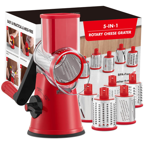 GDL rotary cheese grater assembly with five blades for versatile shredding