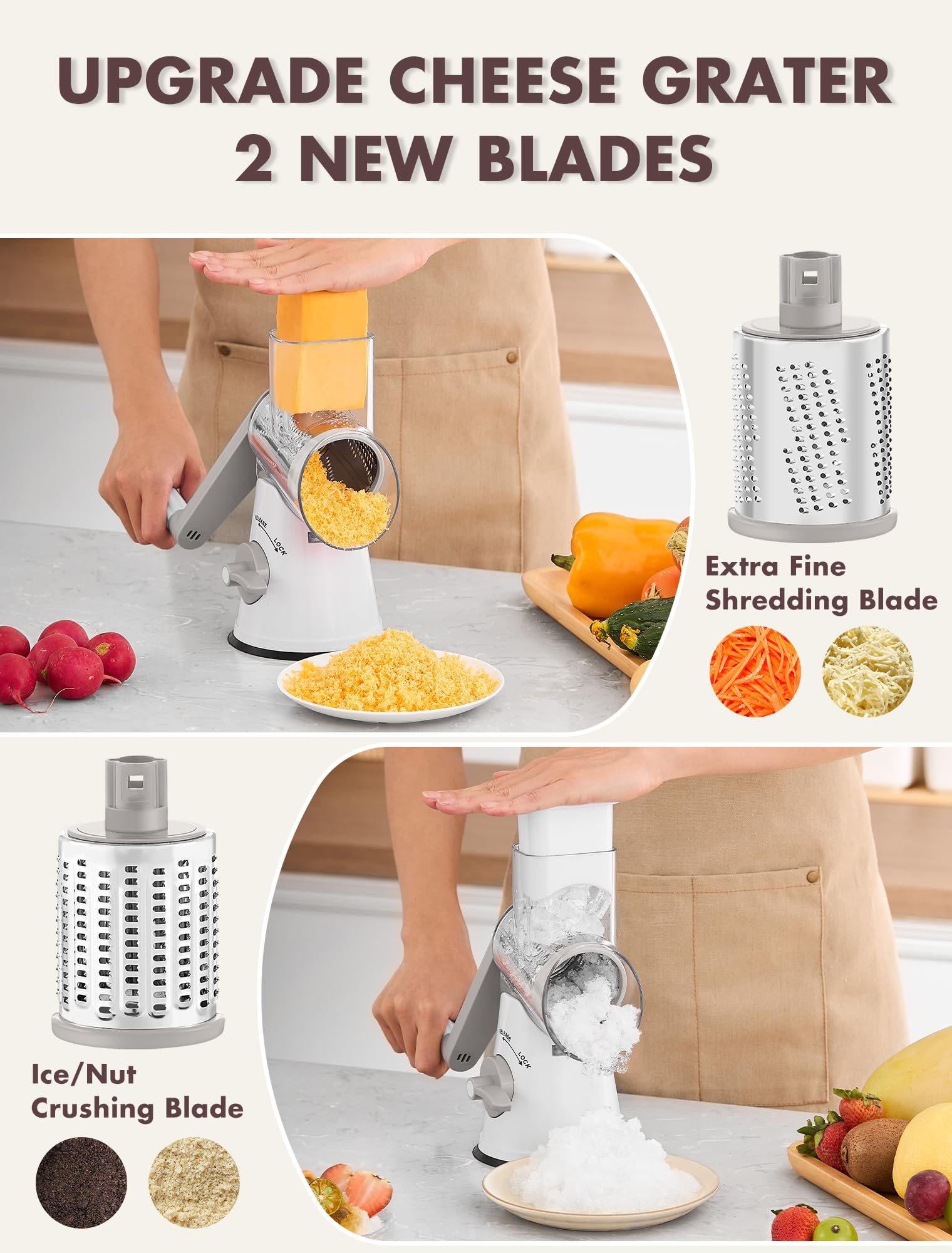 GDL 5-in-1 grater with extra fine blade for delicate shreds.