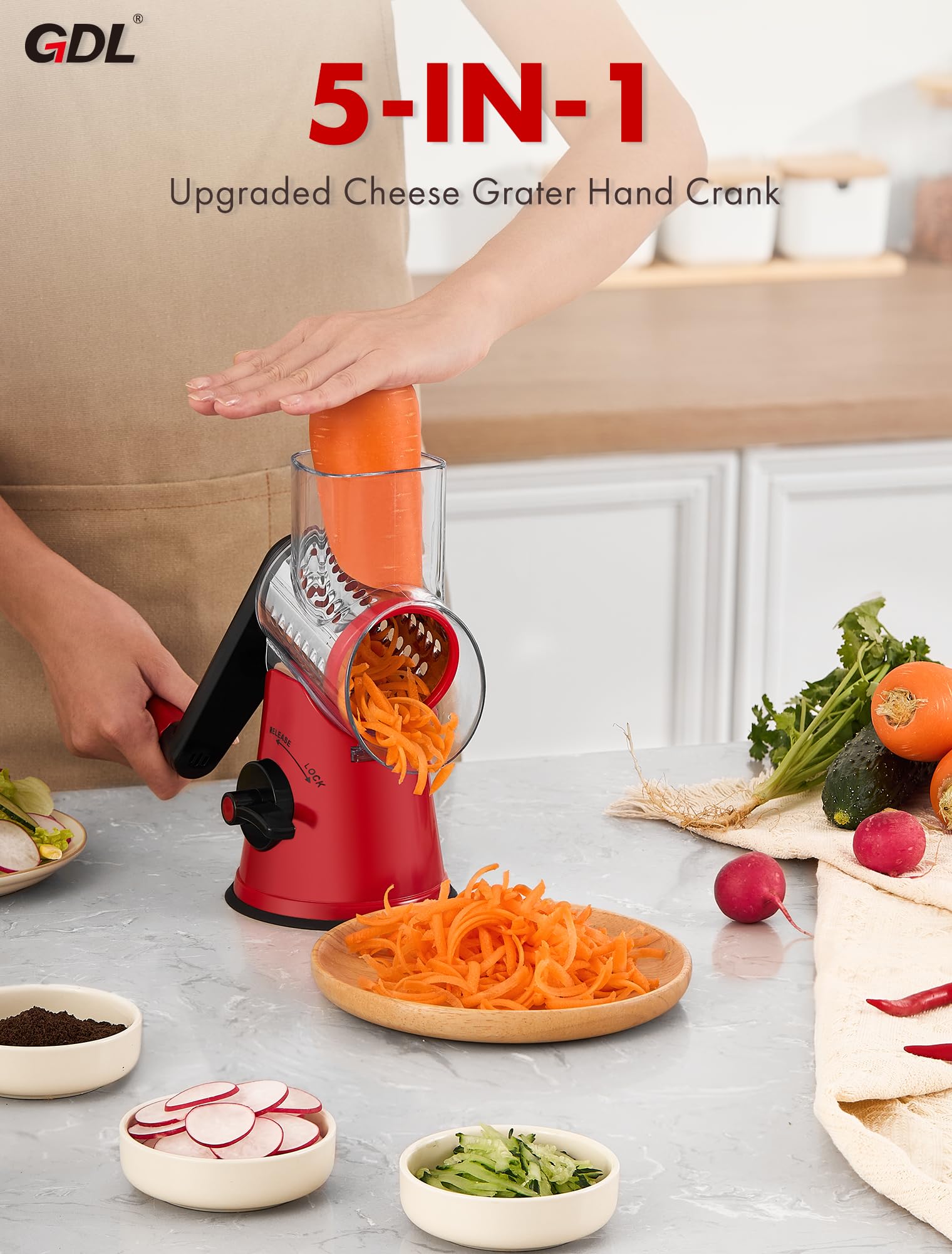 GDL slicer knob lock keeps vegetable slicing secure