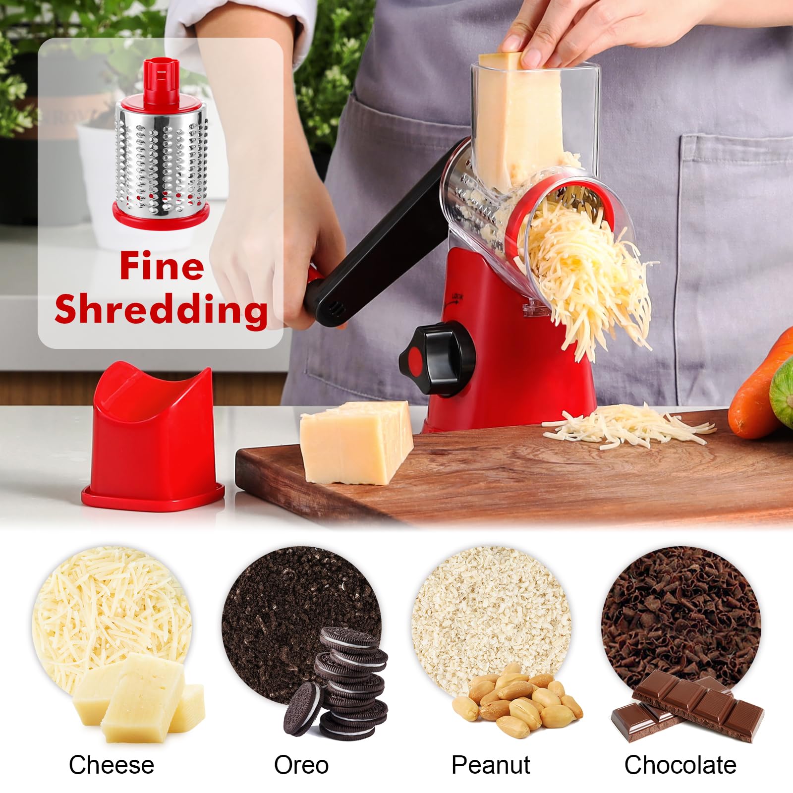 GDL rotary cheese grater pusher offers safe, controlled shredding.