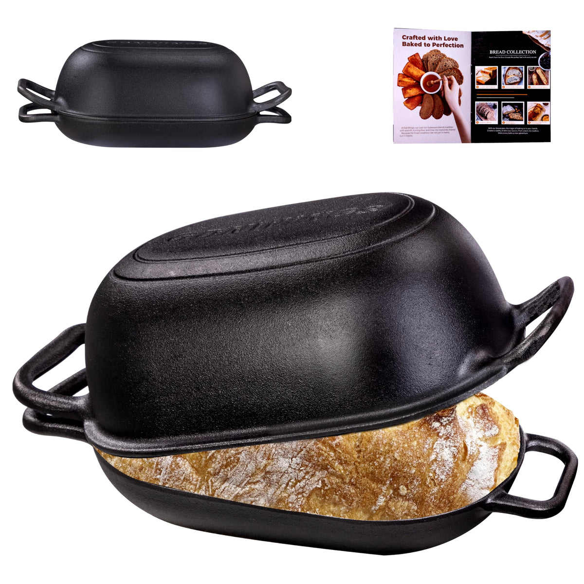 GdnWings oval Dutch oven front view shows even heat for crusty bread.