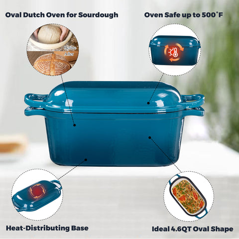 GdnWings teal Dutch oven sturdy handle, easy lifting during baking.