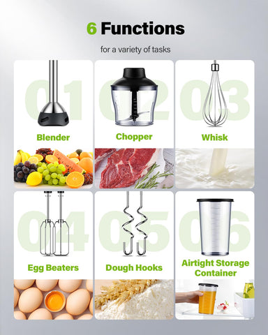 GDOR 6-in-1 immersion blender speed dial enables precise power for diverse ingredients