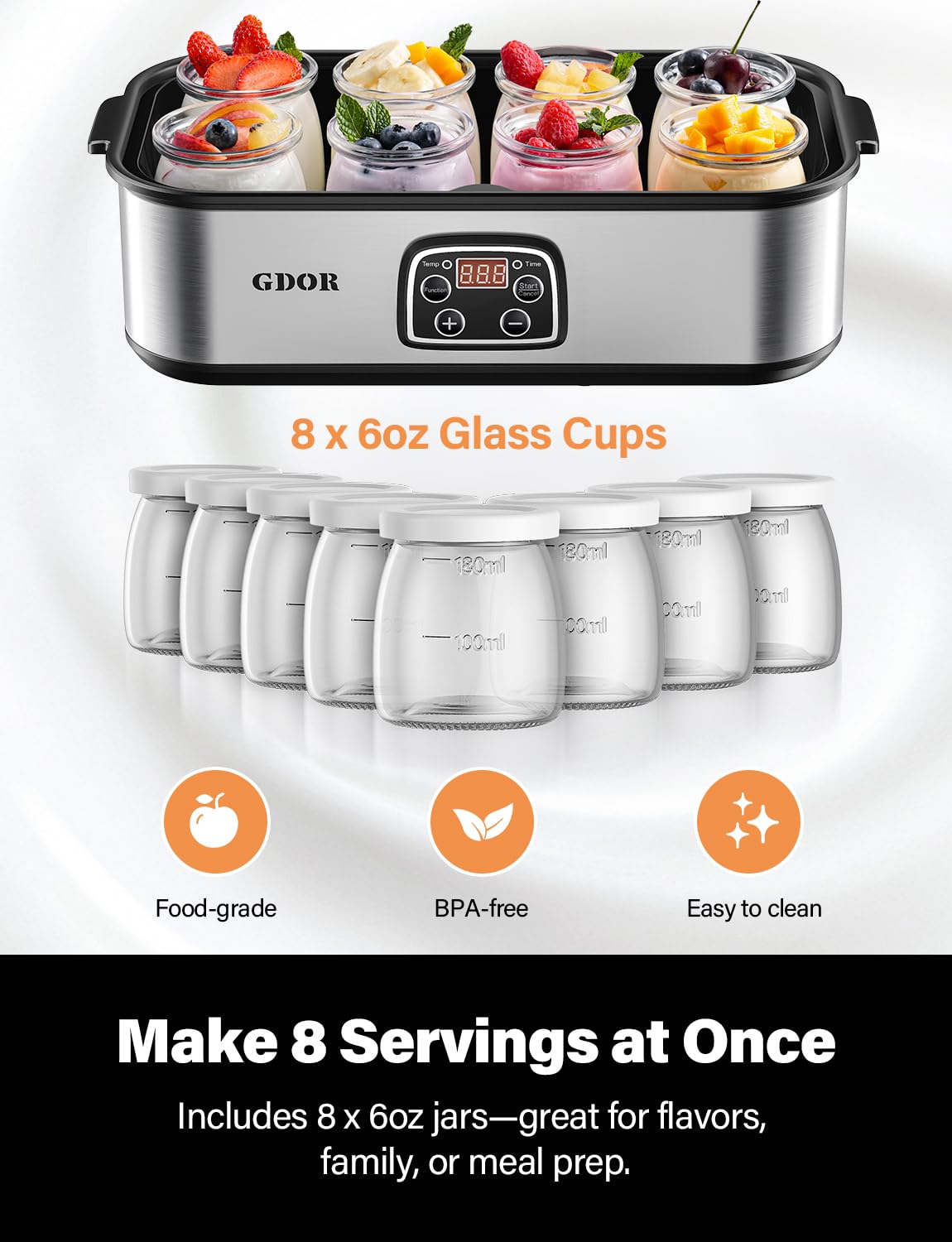 GDOR yogurt maker adjustable temp control enabling customized texture.