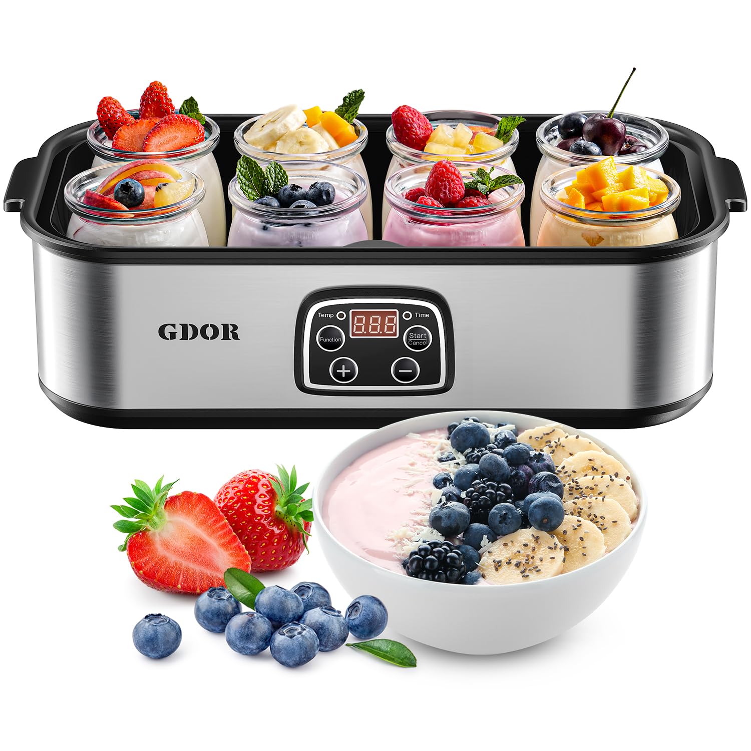GDOR yogurt maker with digital display for precise fermentation control.