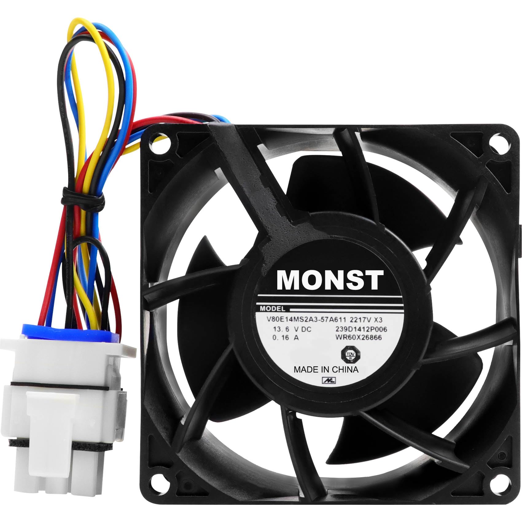 GE WR60X26866 evaporator fan motor close-up, durable materials for reliable cooling