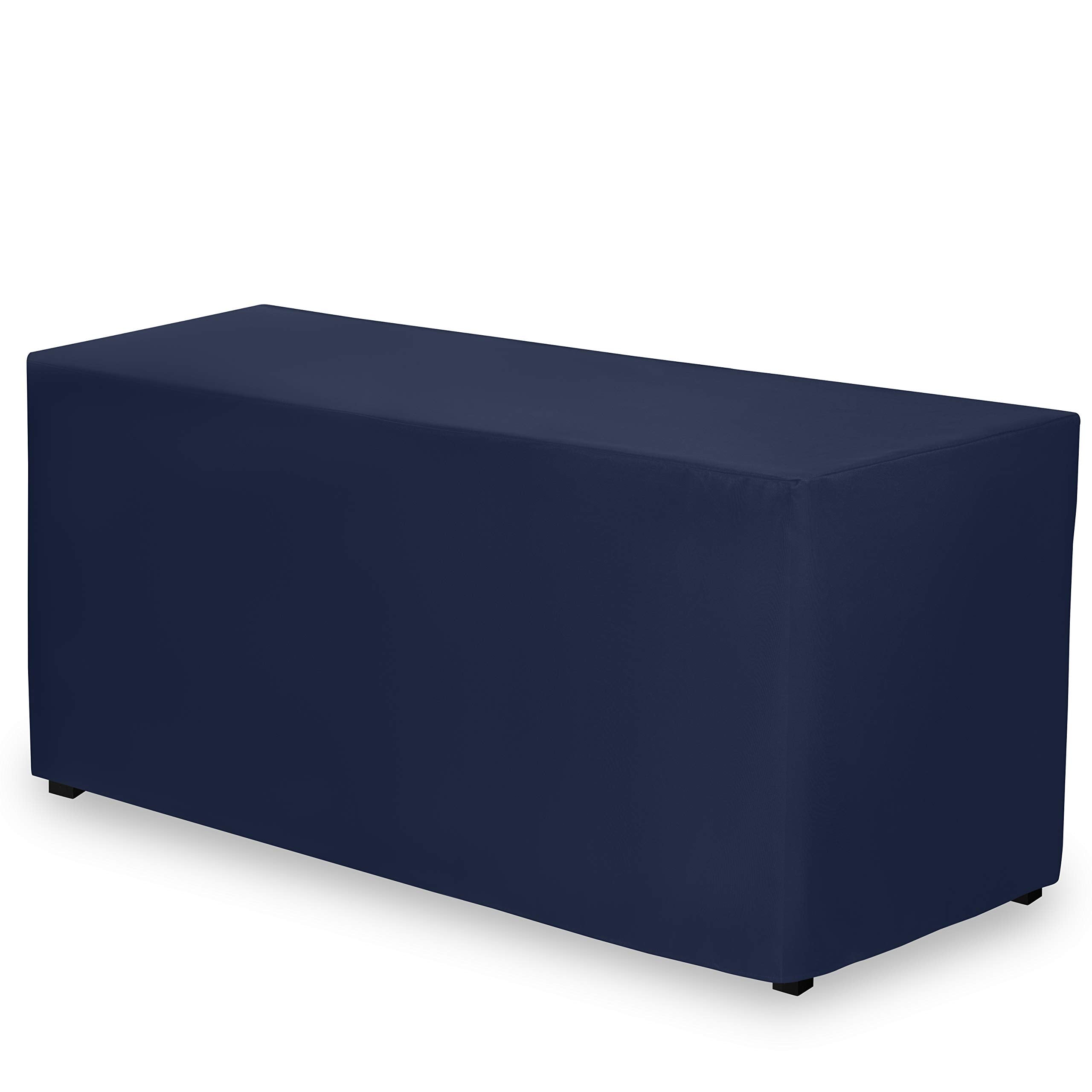 Gee Di Moda fitted navy tablecloth 72x30 on a 6-foot table for a polished setup.