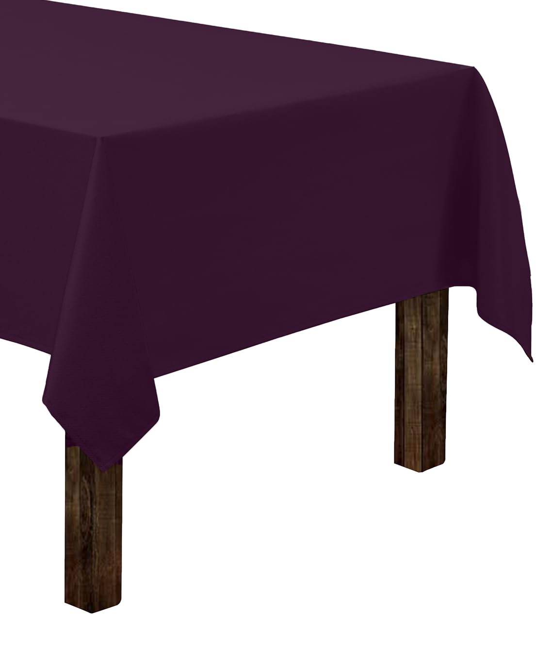 Gee Di Moda rectangle tablecloth in eggplant, flatlay, adds vibrant color to any dining setup.
