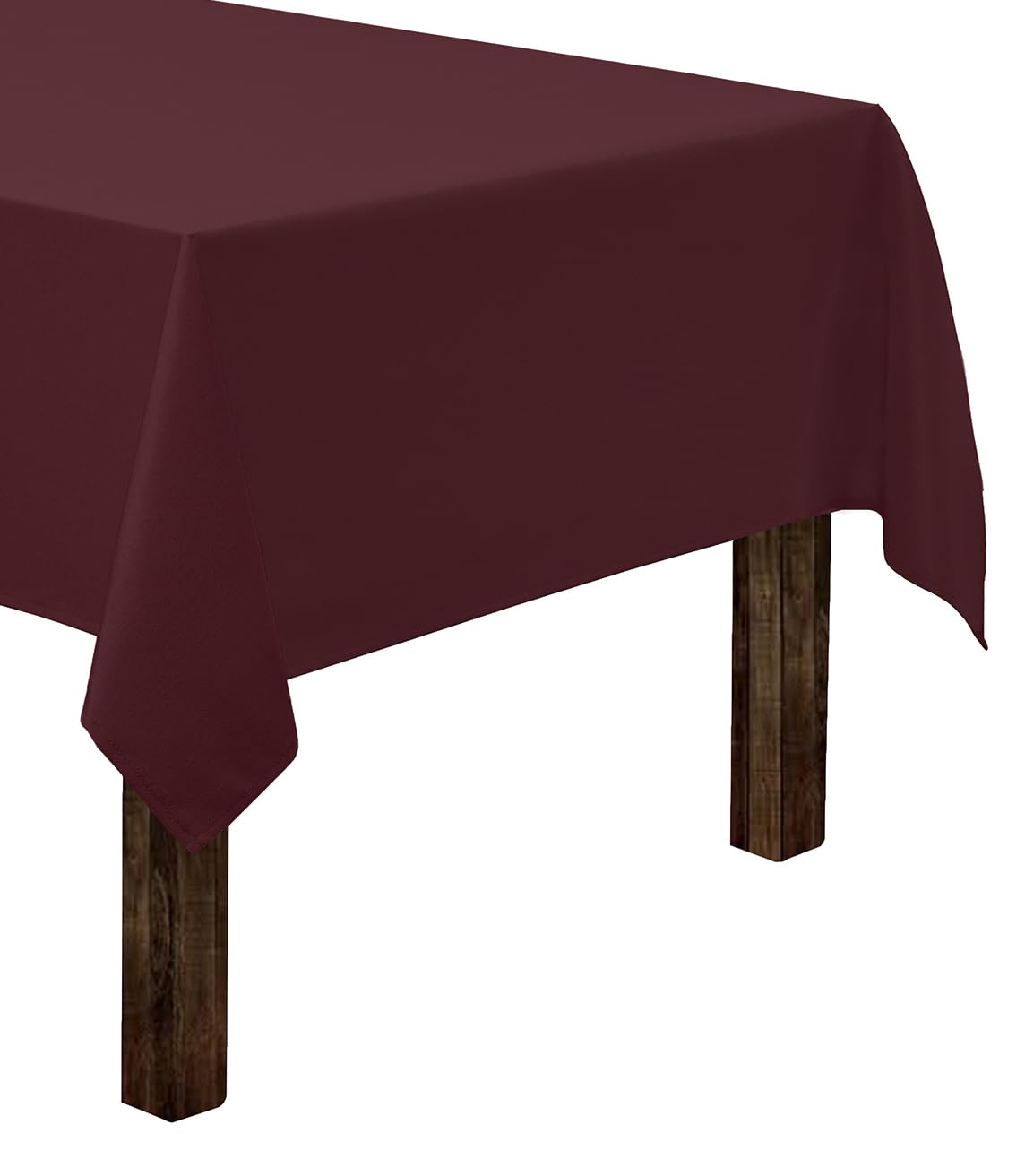 Gee Di Moda burgundy rectangle tablecloth 60x126 on 8-foot table with elegant drop