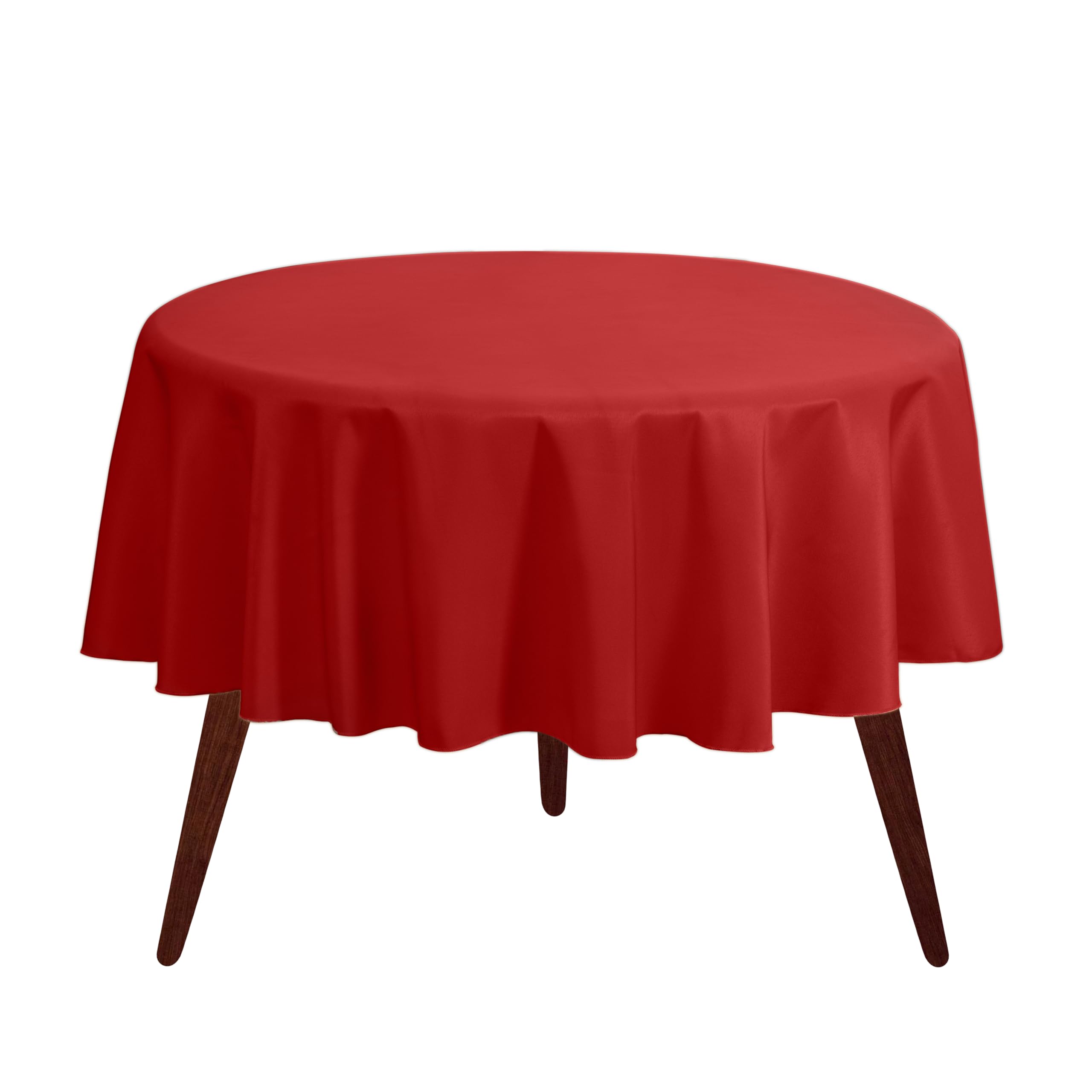 Gee Di Moda 120-inch red round tablecloth covering a formal table