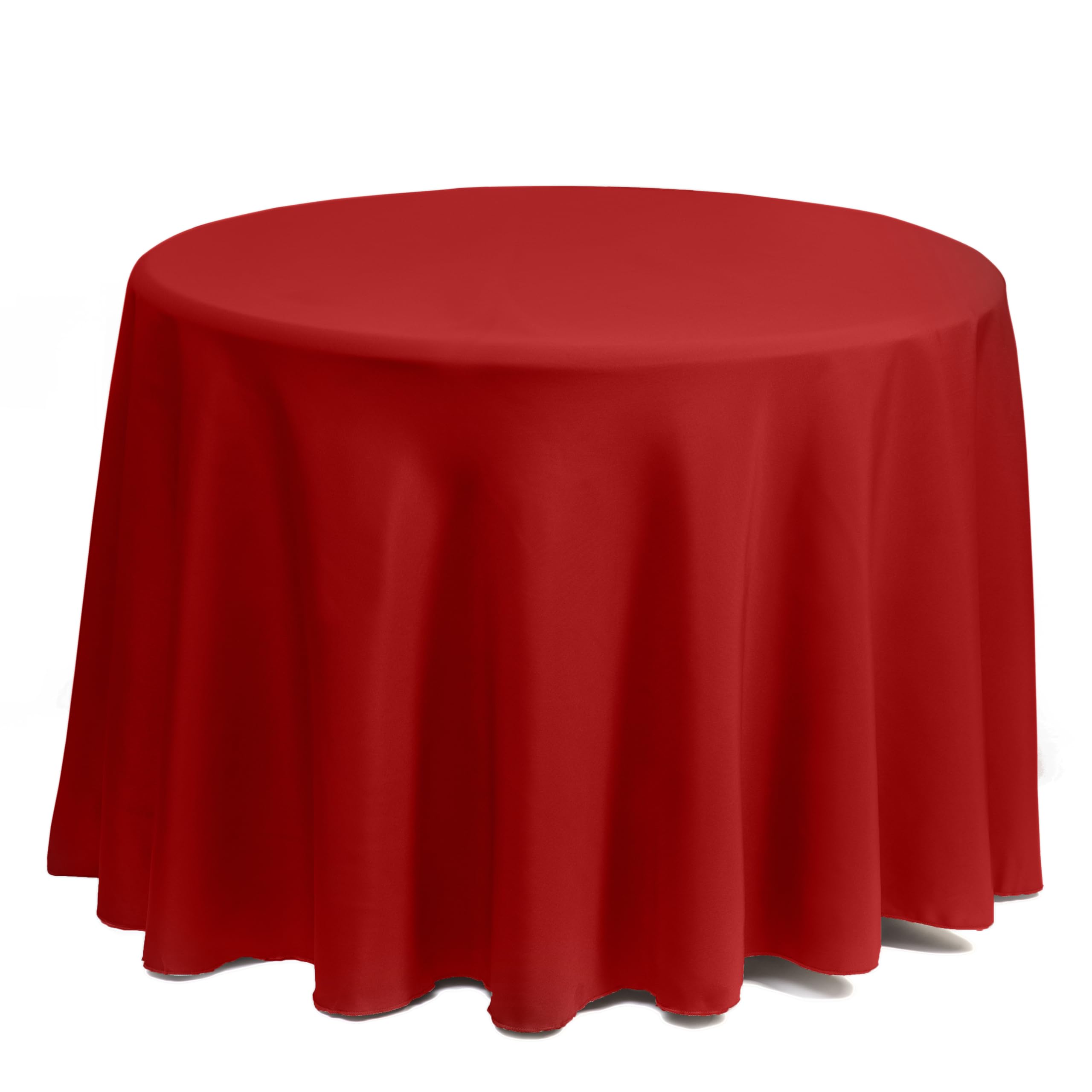Gee Di Moda round tablecloth with hemmed edges and 15-inch drop.